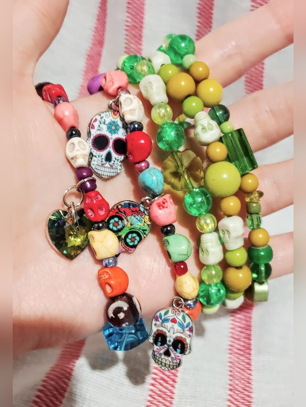 Handmade Bracelet One Of A Kind. Colorful Skulls Bracelets Lot Of 5. Size 7''
